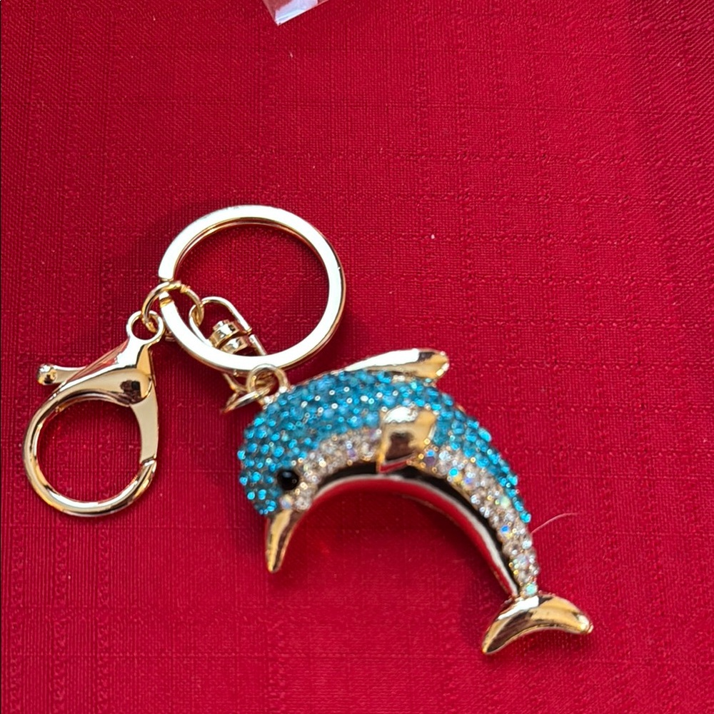 Gold and Blue Dolphin Keychain